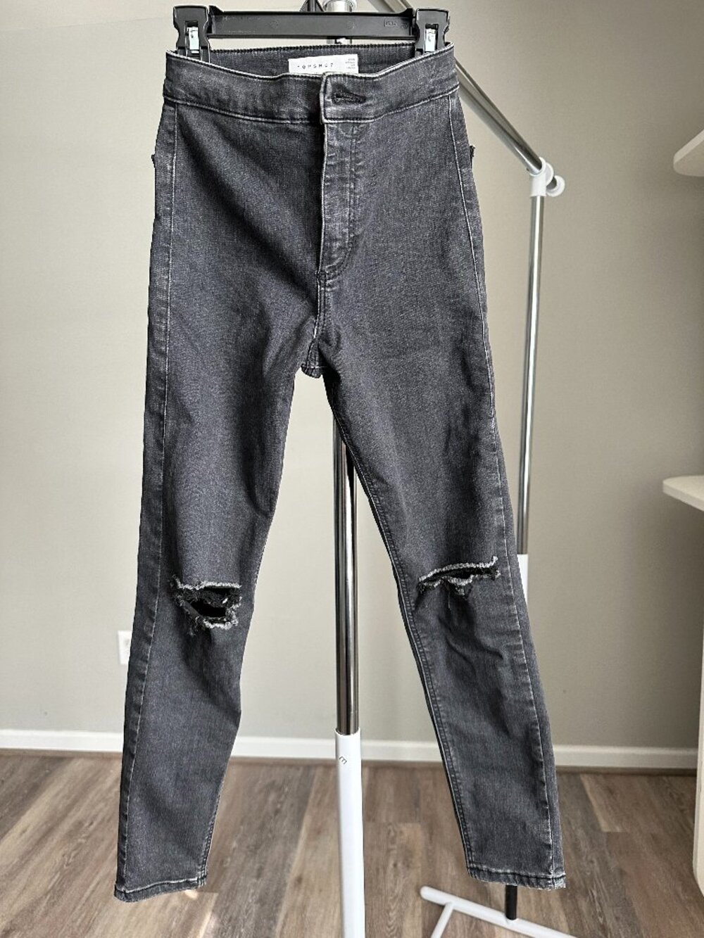 TOPSHOP Womens Distressed Skinny Jeans W26 L27 Grey Cotton